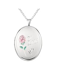 Sterling silver Oval Shaped Locket w/ Rose "Love" Necklace