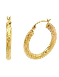 14k Yellow Gold 2.6 x 3.3 Diamond Cut Hoop Earrings