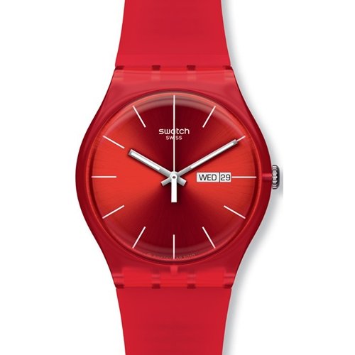 Swatch Men's Rebel SUOR701 Silicone Swiss Quartz Watch with Red Dial