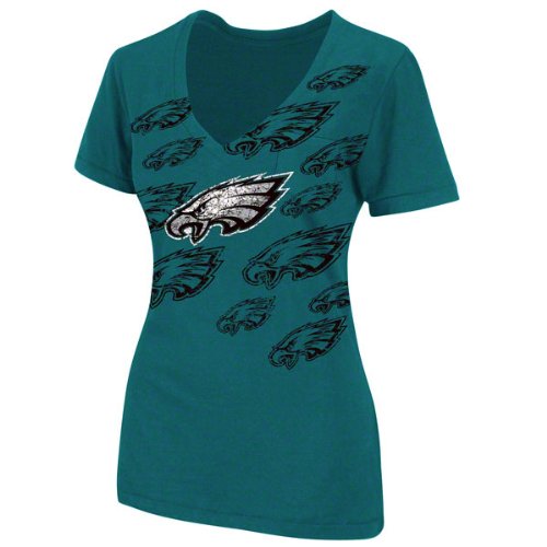 NFL Women's Philadelphia Eagles D.L. Deep V Short Sleeve Deep V-Neck Boyfriend Tee (Marine Green, Medium)