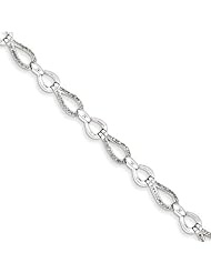 Sterling Silver Rhodium Plated Diamond Teardrop Link Bracelet