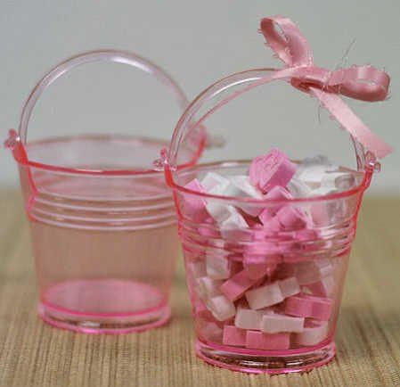 2" Mini Pink Plastic Favor Pails or Buckets - Package of 24