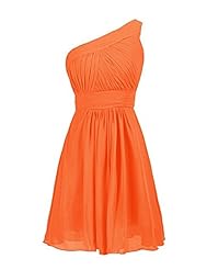 Short Lace-Up One Shoulder Chiffon Bridesmaid Dress 