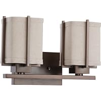 Nuvo Lighting 60/4482 Two Light Logan Vanity with Khaki Fabric Shade, CUL Damp Location, Hazel Bronze