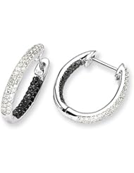 14k White Gold Black & Diamond In-Out Hoop Oval Earrings. Carat Wt- 0.538ct