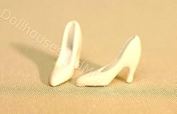 Dollhouse Miniature Pair of White High Heel Ladies Shoes