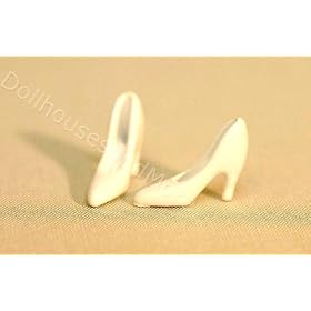 Dollhouse Miniature Pair of White High Heel Ladies Shoes