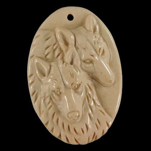 BI36616# Hand Carved Cameo Double Wolf Head Succor creek Jasper Wearable Pendant Bead