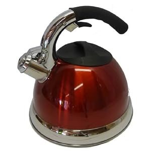 Funky Retro Dark Red Whistling Kettle - 2.7 Litre Stainless Steel