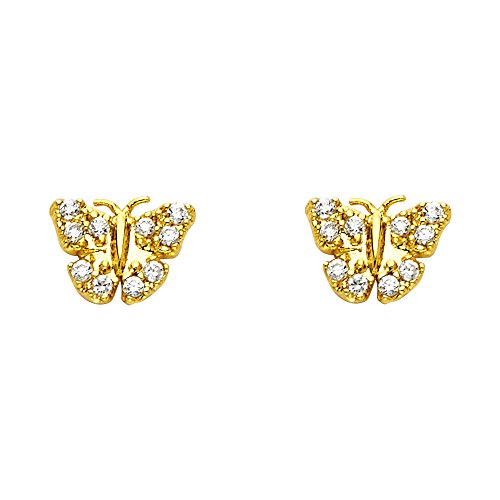 14k Gold Plated Brass Butterfly Stud Earrings with Screwback