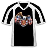 Fire And Rescue With Eagle Jersey Style T-shirt, American Flag Bald Eagle Mens Firefighter V-Neck Tee