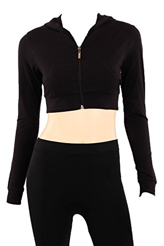 Musa Women's Zip Up Solid Cropped Hoodie