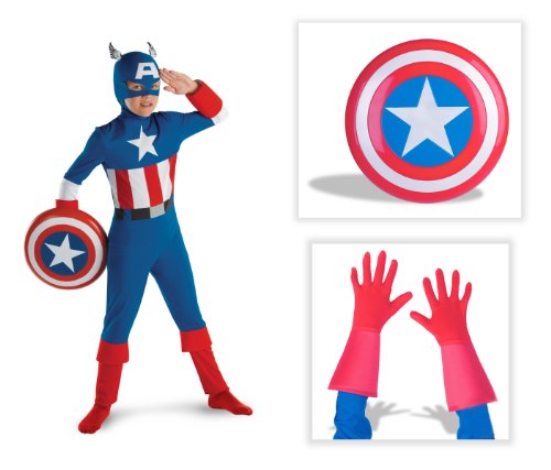 Captain America Classic Child Costume with Shield and Gloves - Large (10-12)