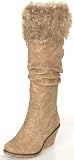 FASHION FUR Womens Beige Knee High Wedge BOOTS 10