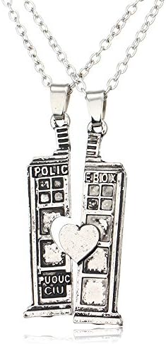 Doctor Who Connecting Pendants Tardis Police BOX BFF Heart Necklaces