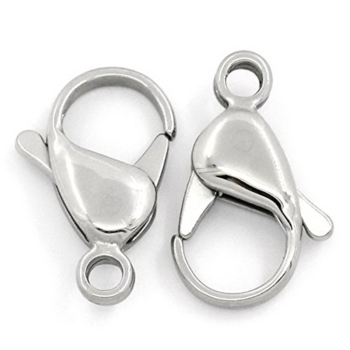 Valyria Jewelry 5pcs Silver Tone Stainless Steel Lobster Clasps 19mm x 12mm(6/8