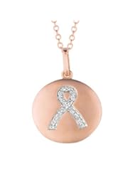 14K Gold over Sterling Silver 0.09ct TDW Diamond Round Breast Cancer Awareness Ribbon Disc Pendant (H-I, I2-I3)