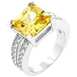 White Gold Rhodium Canary Yellow CZ Ring with Dual Pave Shoulders in Silver Tone in Sizes 5-10 with 7.4 Total Carat Weight