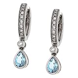 Aquamarine(.58ct) & Diamond (.14ct) Hoop Earrings