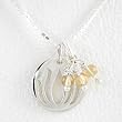 Round Cut Out Lotus Flower Pendant in Sterling Silver with Citrine Beads on 16" Box Chain, #8435