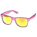 zeroUV Retro Bright Horn Rimmed Sunglasses with Colorful Mirrored Lenses - UV400 (Hot Pink)