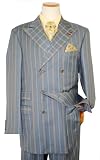 Steve Harvey Code Red Light Blue with Beige/Ocean Blue Plaid Stripes Super 120's Wool Vested Wideleg Suit By Zanetti