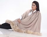 Excellent Cashmere Pashmina Shawl Stole Wrap Fox Fur Poncho Cloak Ruana 28x78 Natural