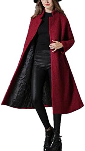 Women's Elegant Long Sleeve Stand Collar Winter Plus Size Wool Overcoat Jacket