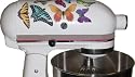 Butterfly Decal Sticker Mixer cover Kit, butterflies red, blue morpho, orange monarch, yellow swallowtail, designed to fit all KitchenAid stand mixers, including Professional 600, Artisan, Ultra Power, 4, 5, 6 qt quart mixers, without accessory interference to give the mixer a garden look.