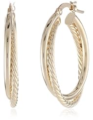 14k Italian Yellow Gold Polished and Twisted Double Tube Hoop Earrings