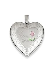 Sterling Silver 24mm Enameled Rose with Border Heart Locket. Metal Wt- 5.09g