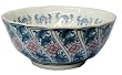 Blue and White porcelain bowl - light pink and green accent flowers