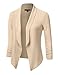 JJ Perfection Women's Texture Woven Chiffon Ruched Sleeve Open-Front Blazer