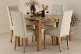 3ft x 3ft Solid Oak Extending Dining Table + 4 Cream Leather Chairs (Seats Up To 6 People Extended)