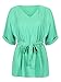 Persun Women's Green V Neck Bow Tie Belt Short Sleeve Flared Blouse