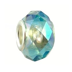 Pandora Style Charm Bead (Z82) Faceted Glass (14mm x 9mm) (fits Troll too) ~ Peridot Green Iridescent