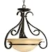 Progress Lighting P3843-77 3-Light Semi-Flush with Tea Stained Bell-Shaped Glass Bowl and Squared Scrolls and Arms, Forged Bronze