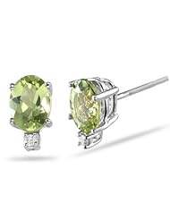 0.02 Cts Diamond & 1.80 Cts Peridot (7x5 Oval) Stud Earrings in 14K White Gold