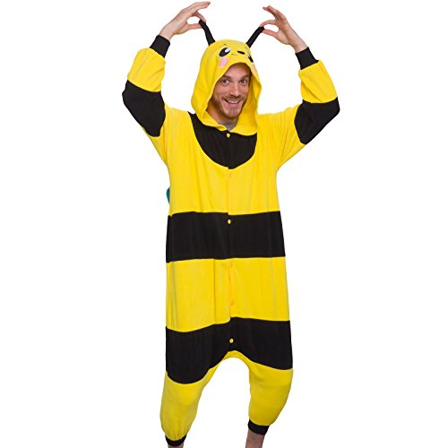 Silver Lilly Unisex Adult Pajamas - Plush One Piece Cosplay Bee Animal Costume