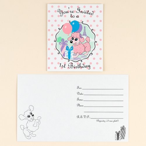 Pink Poodle in Paris 1st Birthday Invitations (8) Party Supplies