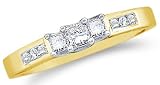Solid 14k Yellow OR White Gold 3 Three Stone Princess Cut Diamond Engagement or Anniversary Ring Band with Round Side stones (1/4 cttw)