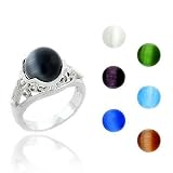 Sterling Silver Stylish Interchangeable 7 Round Cats Eye Stone Filigree Ring Set Size 7