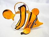 New Hand Blown Glass Clown Fish Figurine Orange Black Stripes