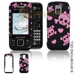 Premium Black with Pink Cutie Skull Snap-On Cover Hard Case Cell Phone Protector for Kyocera G2GO M2000 [Beyond Cell Packaging]