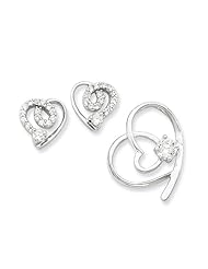 Sterling Silver CZ Heart Slide & Earring Set. Metal Wt- 5.9g