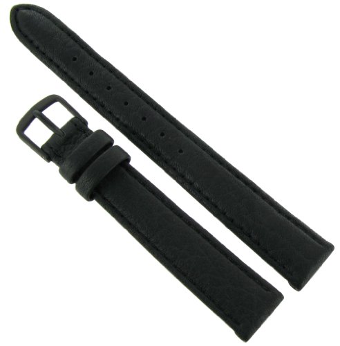 14mm Di-Model Waterproof Sport Breathing Pad Stitched Genuine Calfskin Leather Black Watch Band Regular
