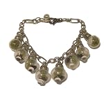 Obsidian Bracelet 14 Charm Chain Black Green Moss Quartz Silver Adjustable