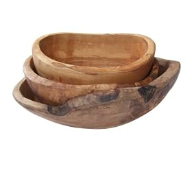 Olive Wood Rustic Bowls - Set of 3