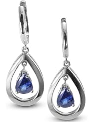 CleverEve Luxury Series Elegant One Pair Pear-Shaped Silver Earrings w/ 8mm Genuine Pear Cut Sapphire Center Stone