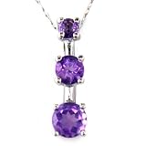 10k White 3 Stone Drop Round Amethyst Pendant